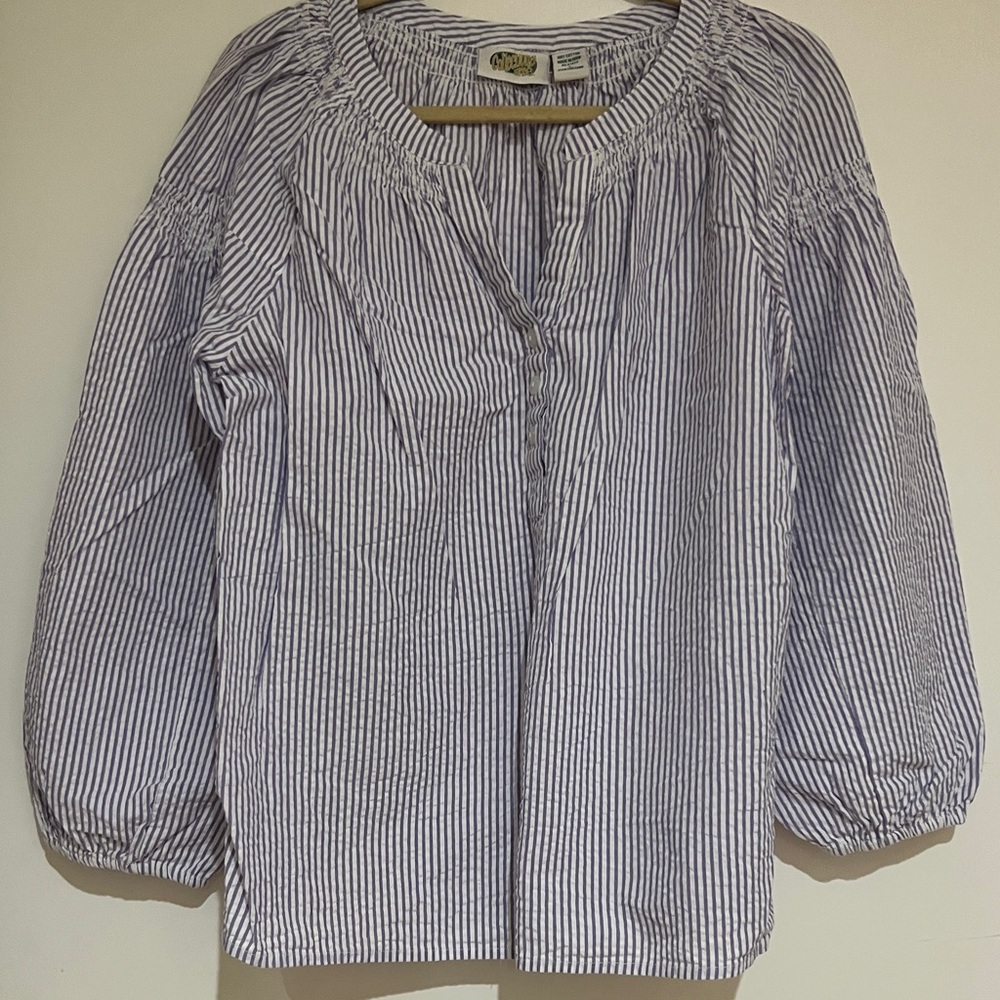 Women's Collections ETC Purple and White Striped Blouse